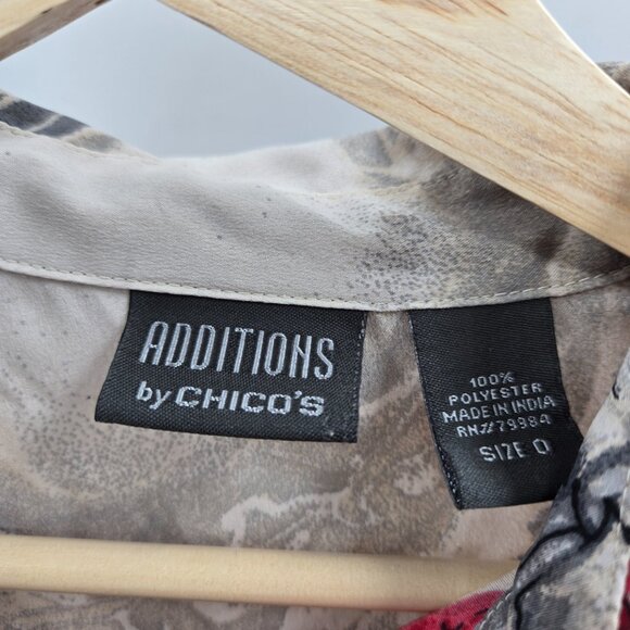 Additions by Chico's Cream Gray Red Roses Button Down Long Sleeved Shirt 0/XS - Picture 10 of 11